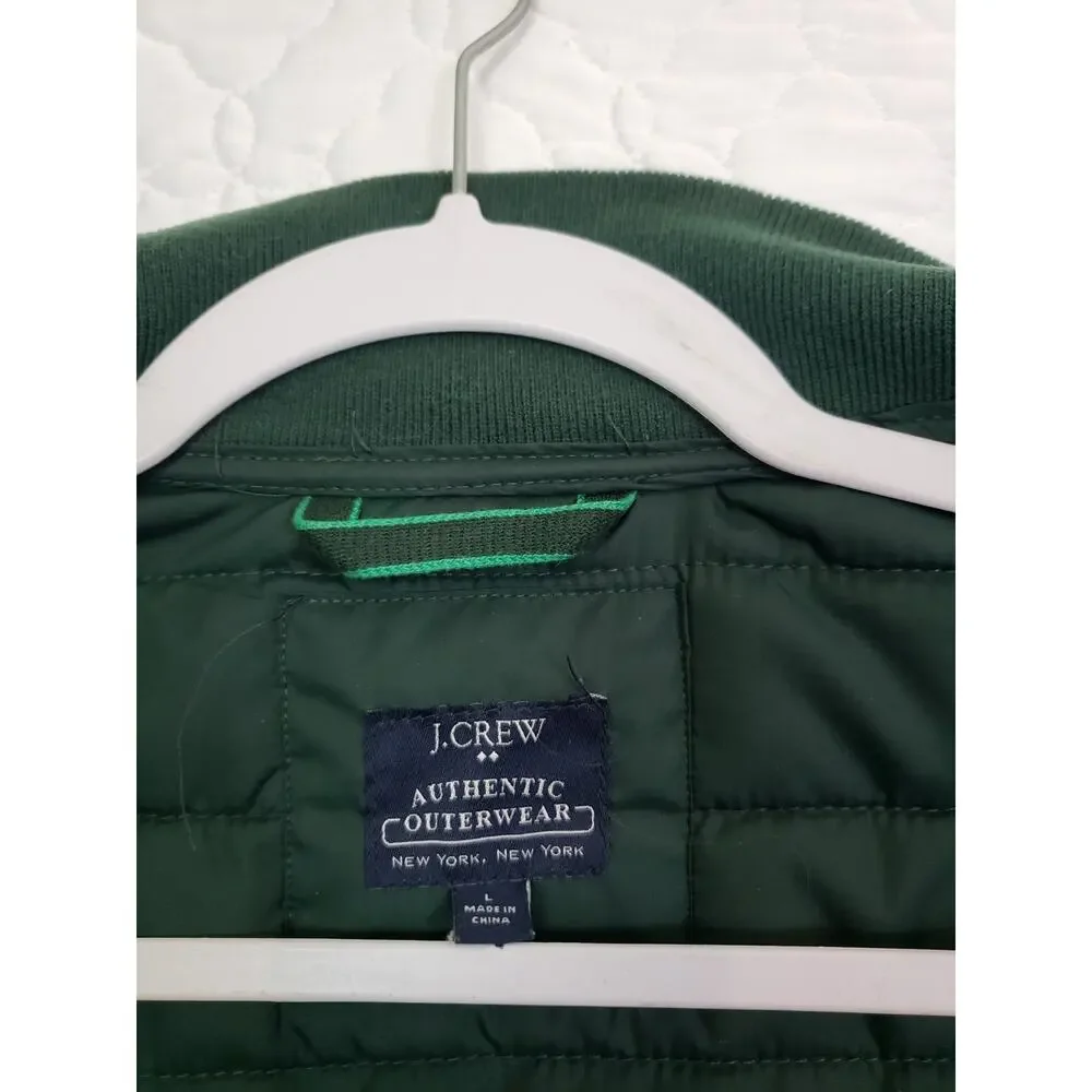 J. Crew Authentic Outerwear Mens Vest Size L Quilted Puffer Green Zip Pockets